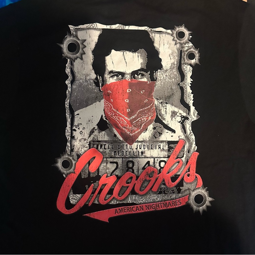 Black Graphic T-Shirt with Red Bandana Design